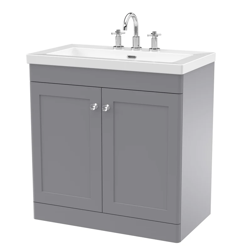 Classique 800mm Floor Standing Vanity Unit With 2 Doors With Contemporary Basin - Satin Grey