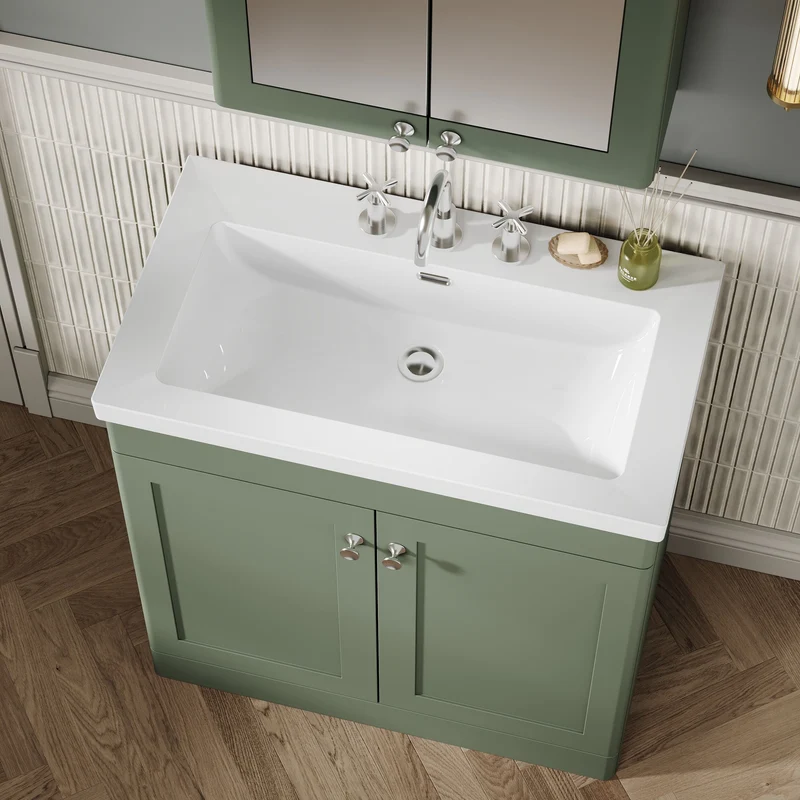 Classique 800mm Floor Standing Vanity Unit With 2 Doors With Contemporary Basin - Satin Green