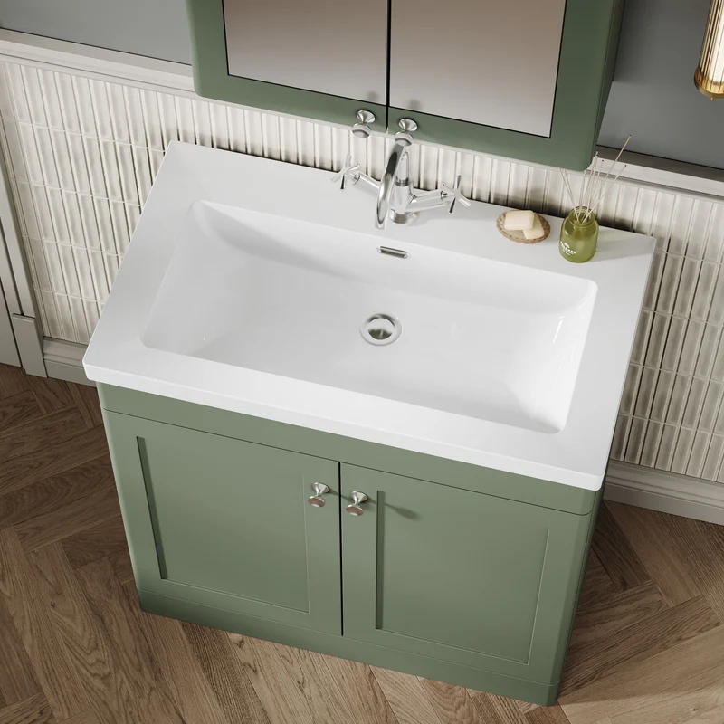 Classique 800mm Floor Standing Vanity Unit With 2 Doors With Contemporary Basin - Satin Green