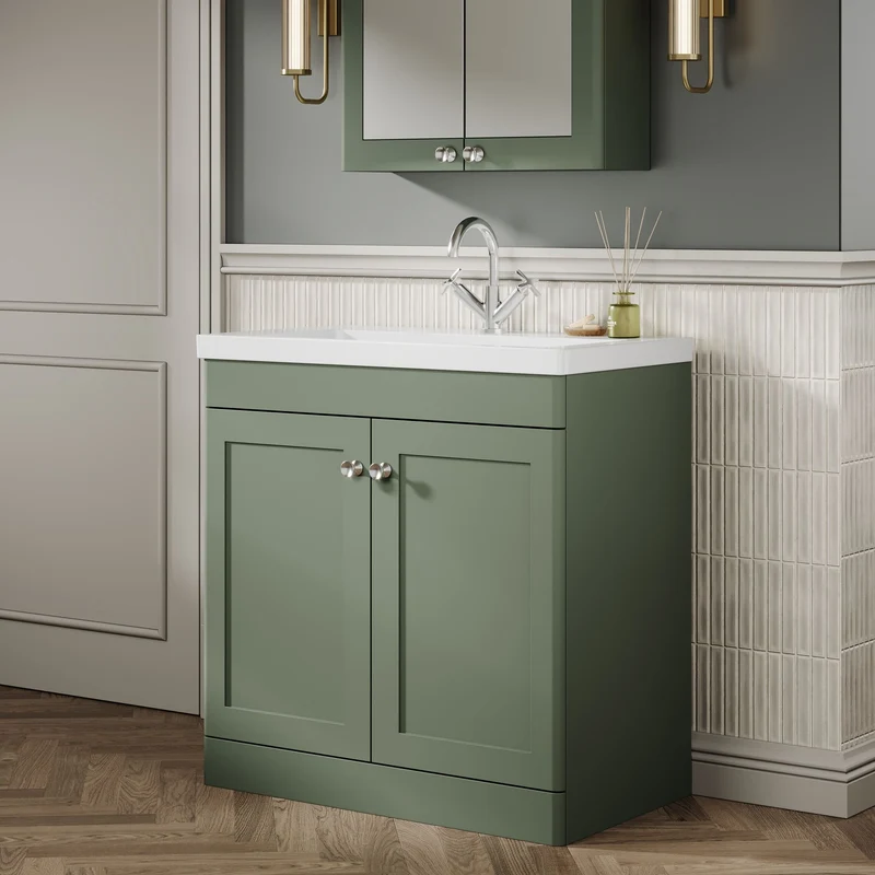 Classique 800mm Floor Standing Vanity Unit With 2 Doors With Contemporary Basin - Satin Green