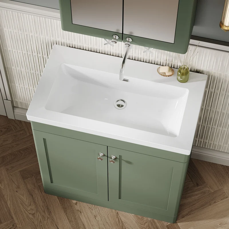 Classique 800mm Floor Standing Vanity Unit With 2 Doors With Contemporary Basin - Satin Green