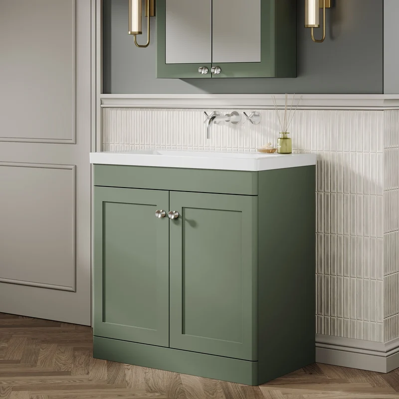 Classique 800mm Floor Standing Vanity Unit With 2 Doors With Contemporary Basin - Satin Green