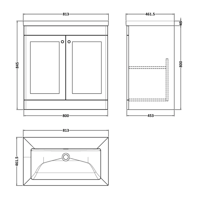 Classique 800mm Floor Standing Vanity Unit With 2 Doors With Contemporary Basin - Satin Green