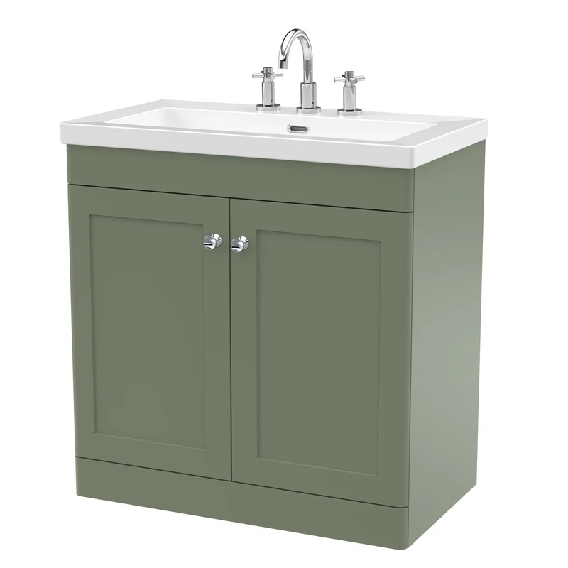 Classique 800mm Floor Standing Vanity Unit With 2 Doors With Contemporary Basin - Satin Green