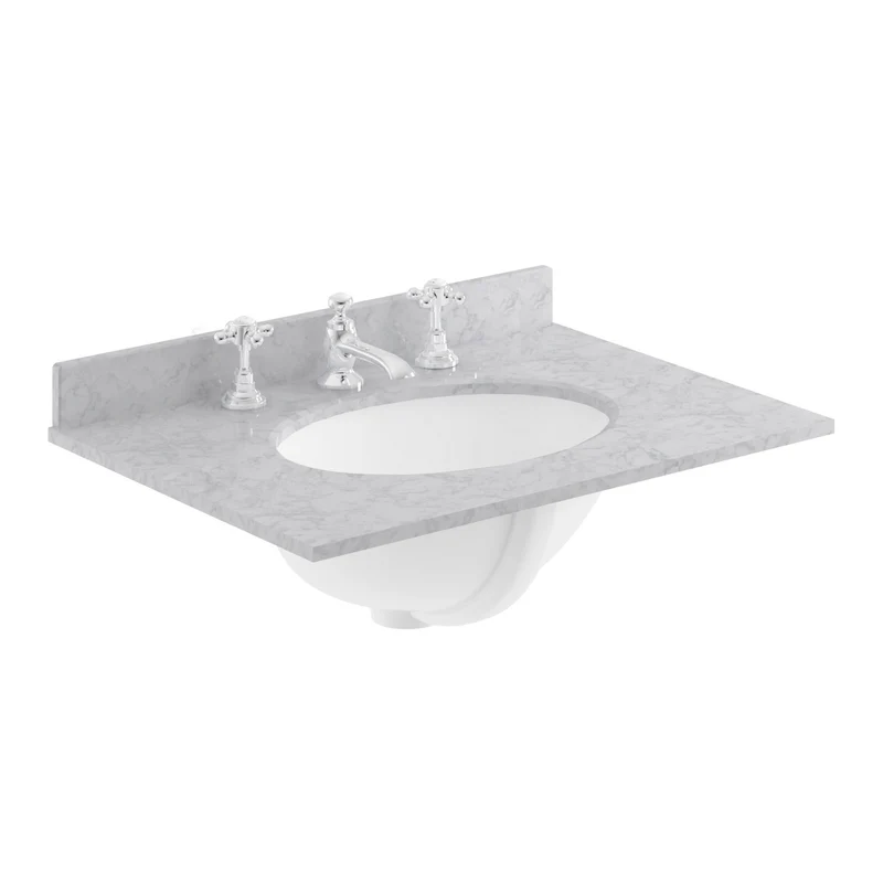 Classique 600mm Wall Hung Vanity Unit With 1 Drawer With Grey Marble Worktop With Round Basin - Satin Soft Black