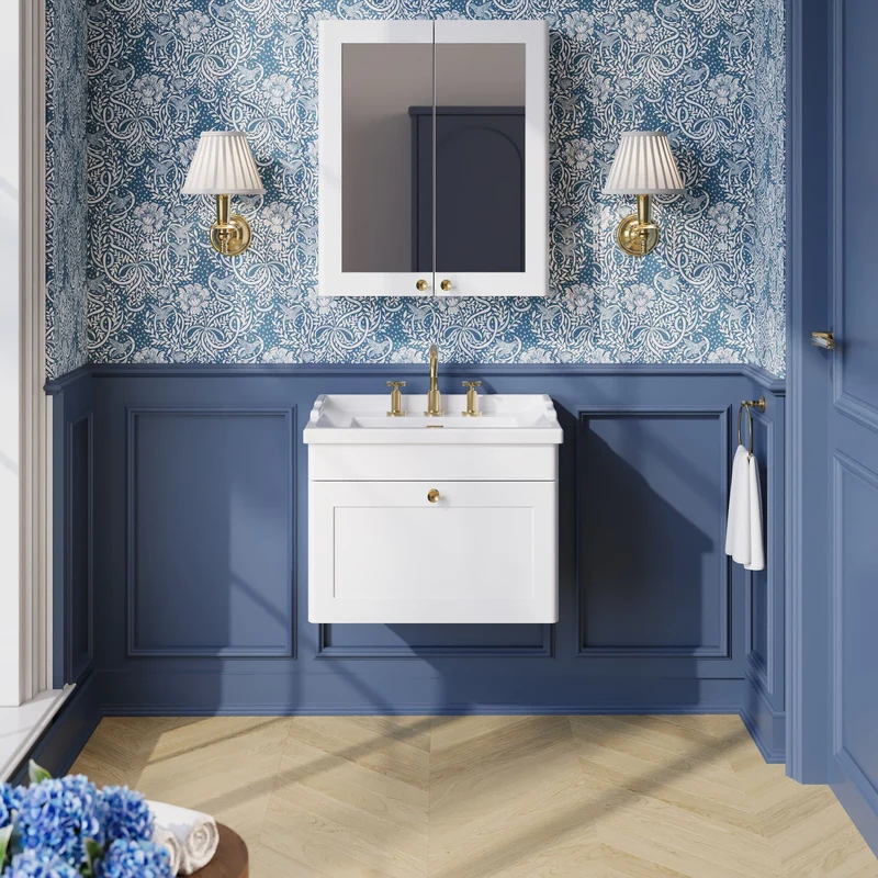 Classique 600mm Wall Hung Vanity Unit With 1 Drawer With Traditional Basin - Satin White