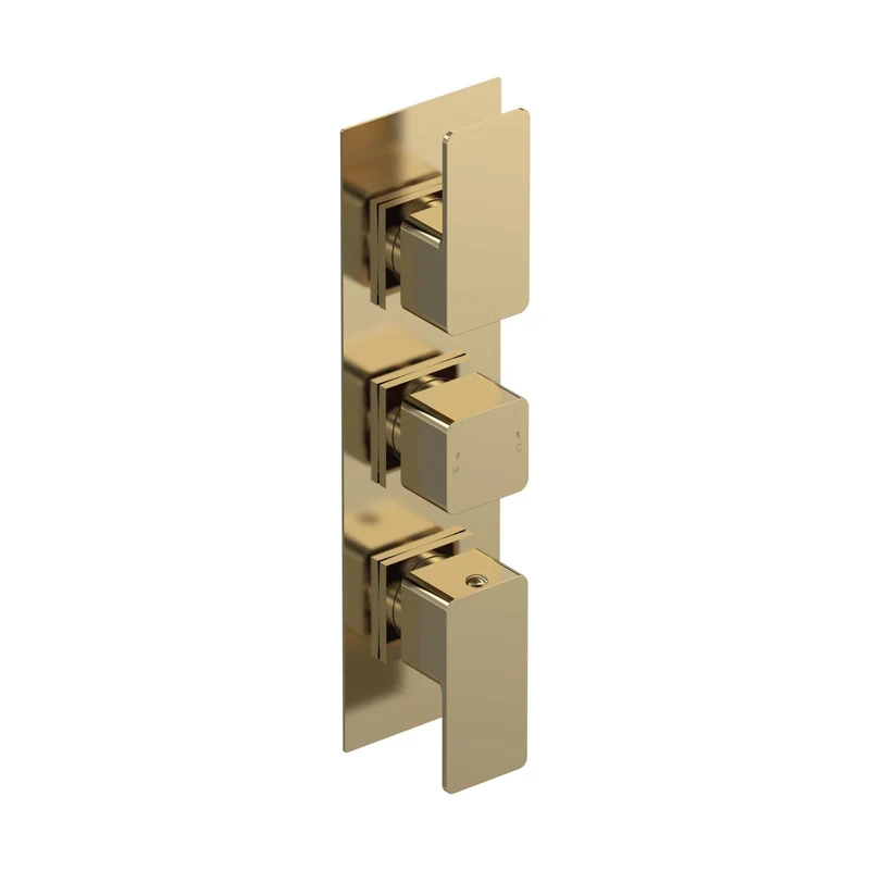 Nuie Windon Triple Thermostatic Valve With Diverter Contemporary Brushed Brass Brass ABS 300x80x135mm