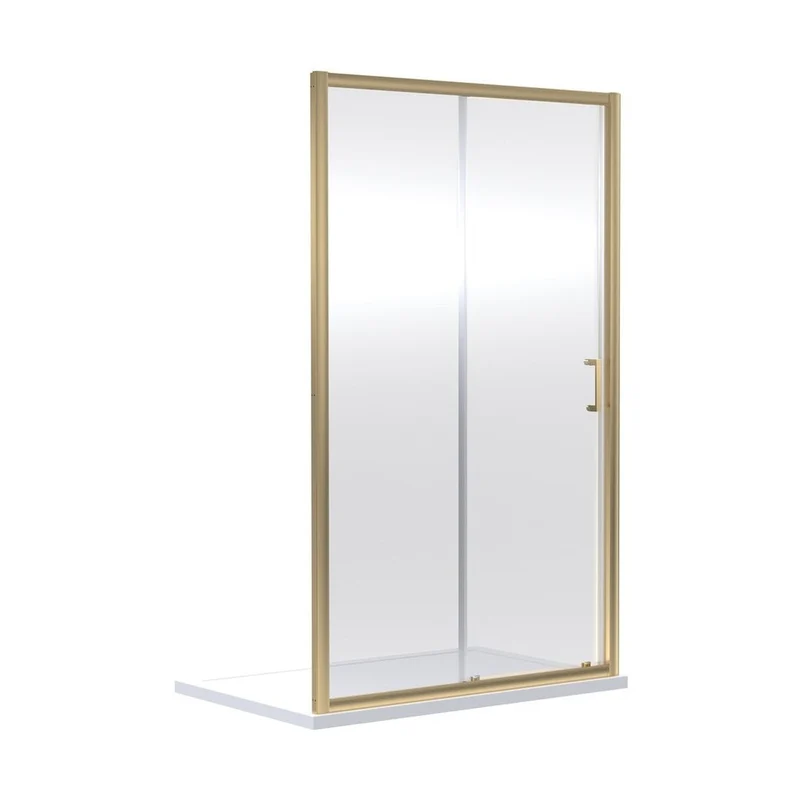 Nuie Rene 1900 X 1400mm Sliding Shower Door Contemporary Brushed Brass Aluminium 1900x1390x44mm