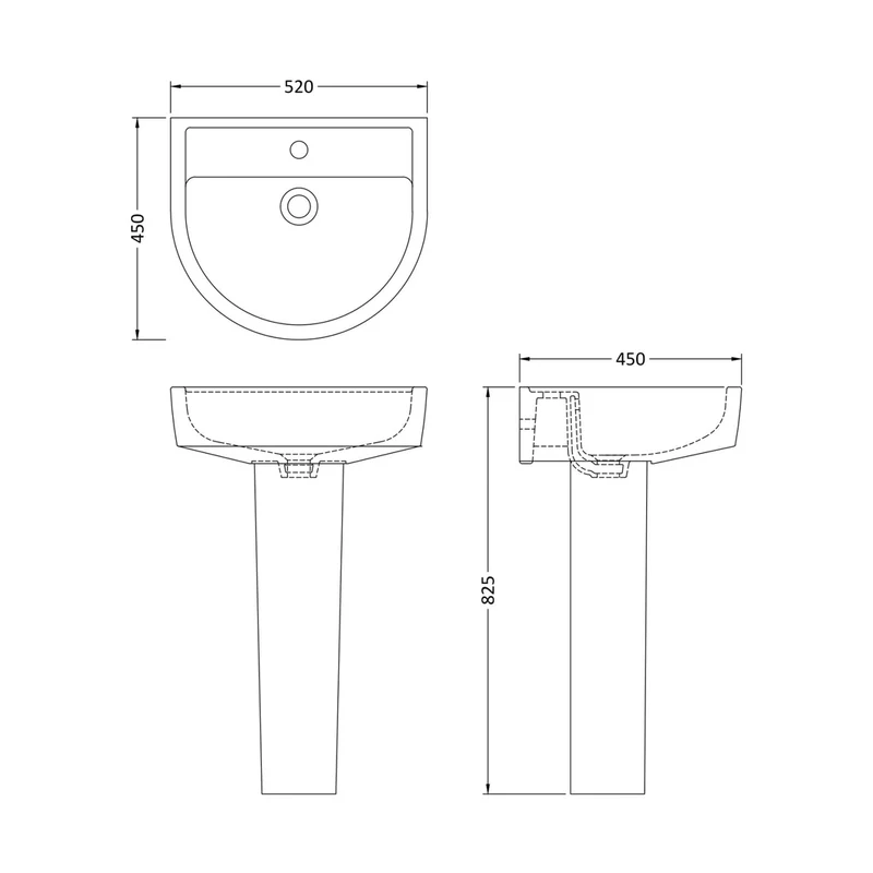 Nuie Provost 520mm Basin & Pedestal Contemporary White Vitreous China 825x520x450mm