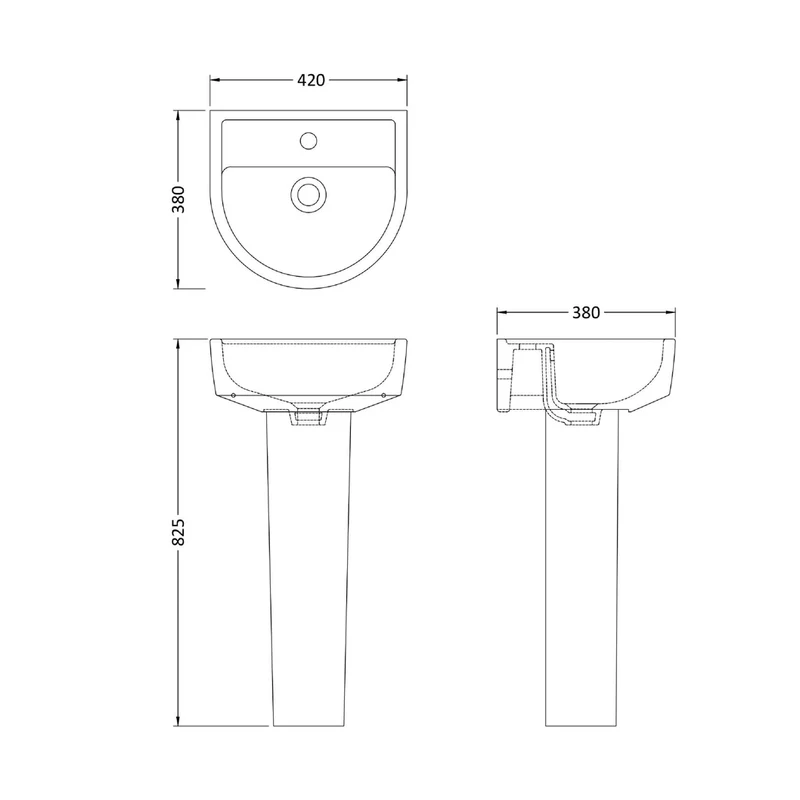 Nuie Provost 420mm Basin & Pedestal Contemporary White Vitreous China 825x420x380mm