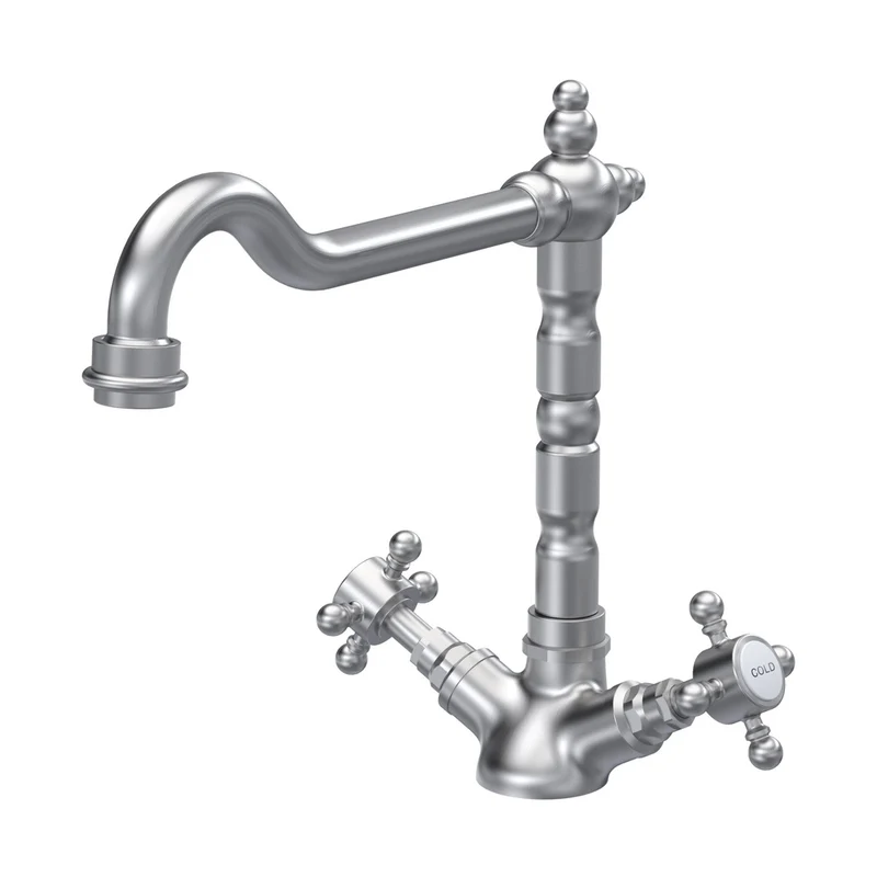 Nuie French Classic Mono Sink Mixer Traditional Brushed Nickel Brass 240x190x230mm