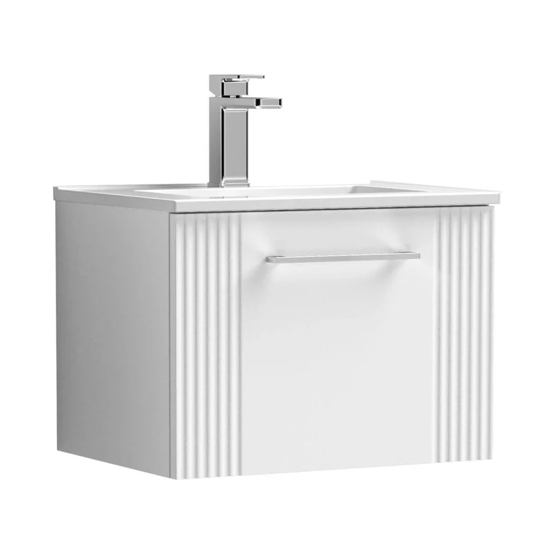 Nuie Deco 500mm Wall Hung Single Drawer Vanity & Basin 2 Contemporary Satin White MFC Painted Gloss 377x505x395mm
