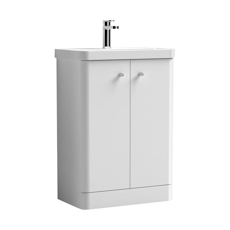 Nuie Core 600mm Floor Standing 2-door Vanity & Basin Contemporary Gloss White MFC Painted Gloss 863x605x355mm