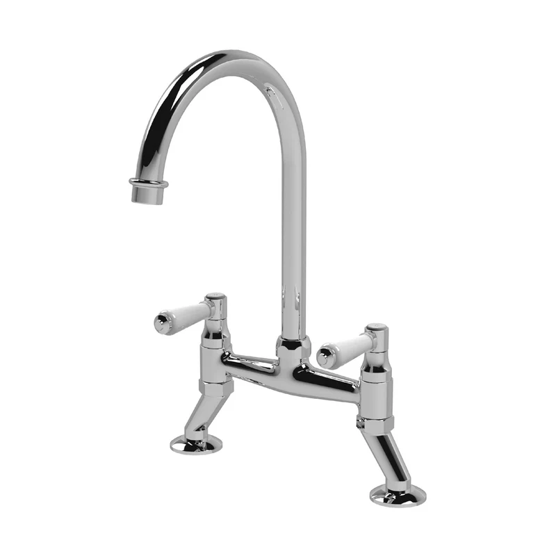 Nuie Bridge Sink Mixer With Topaz Lever Traditional Chrome Brass 510x235x200mm