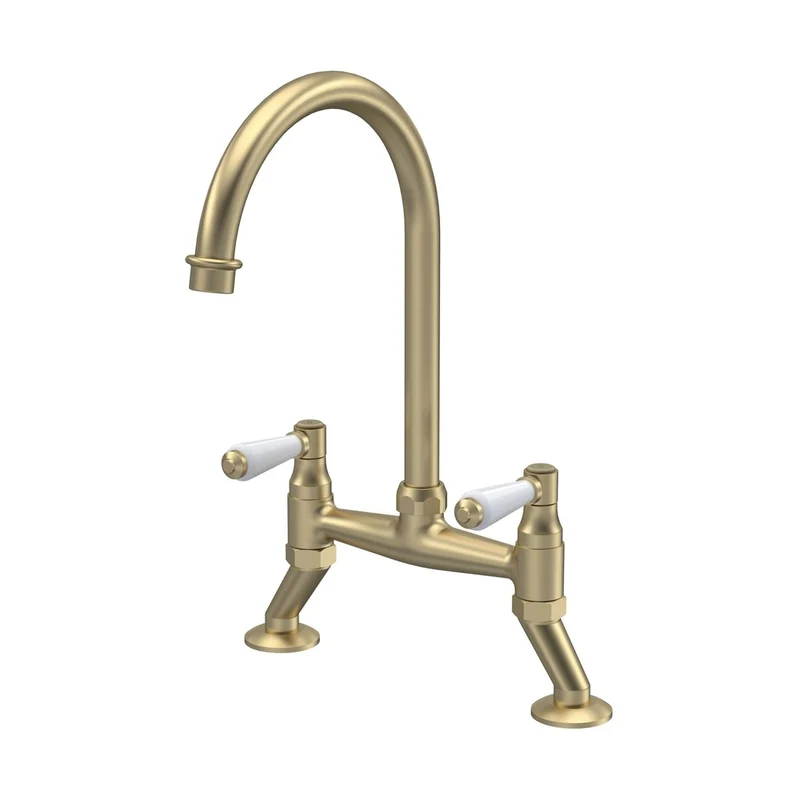 Nuie Bridge Sink Mixer Lever Traditional Brushed Brass Brass 510x235x200mm