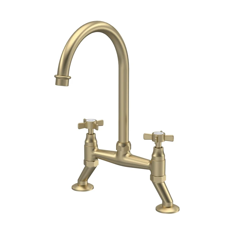 Nuie Bridge Sink Mixer Crosshead Traditional Brushed Brass Brass 510x235x200mm