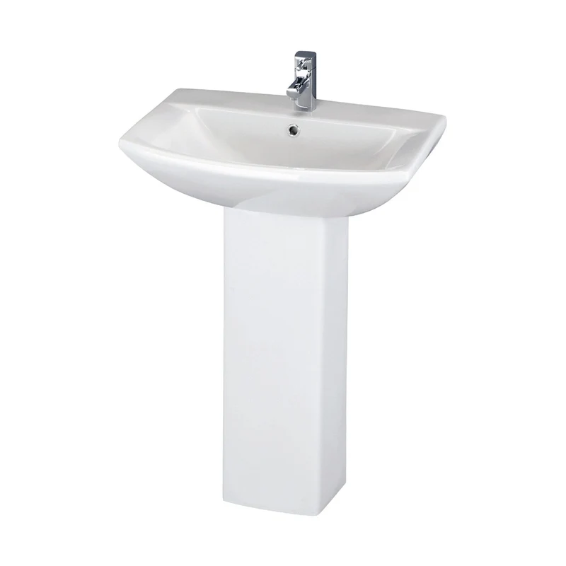 Nuie Asselby 600mm Basin & Pedestal Contemporary White Vitreous China 817x600x430mm
