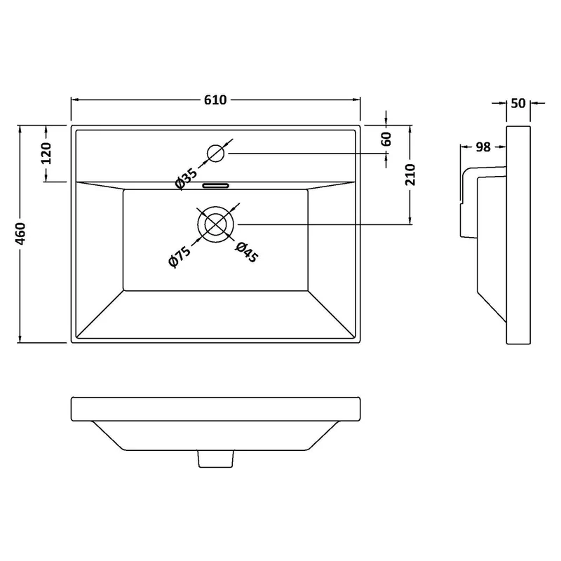 Classique 600mm Wall Hung Vanity Unit With 1 Drawer With Thin Edge Ceramic Basin - Satin Grey