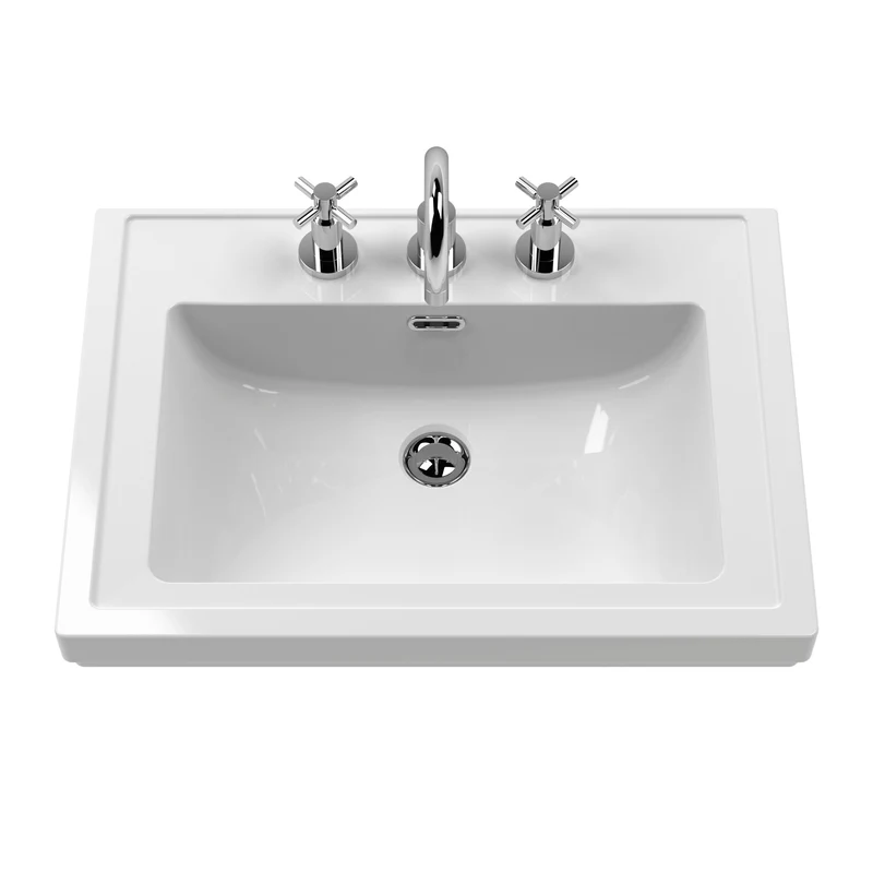 Classique 600mm Floor Standing Vanity Unit With 2 Doors With Fireclay Basin - Satin White