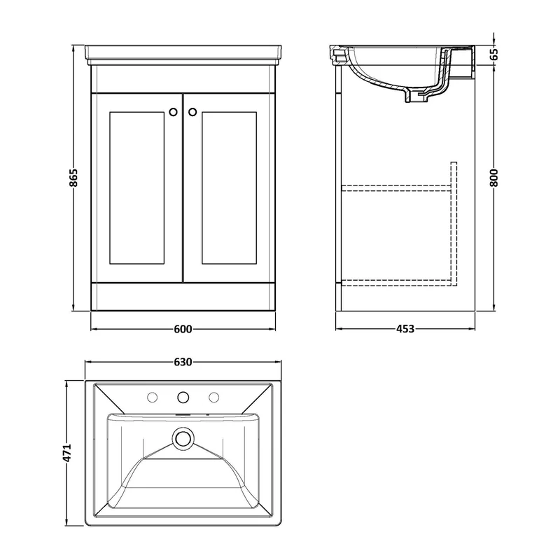 Classique 600mm Floor Standing Vanity Unit With 2 Doors With Fireclay Basin - Satin Green