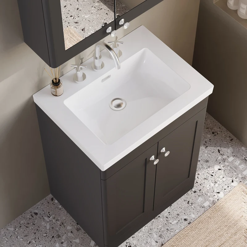 Classique 600mm Floor Standing Vanity Unit With 2 Doors With Contemporary Basin - Satin Soft Black