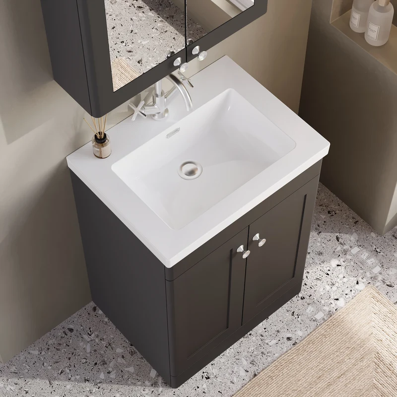 Classique 600mm Floor Standing Vanity Unit With 2 Doors With Contemporary Basin - Satin Soft Black