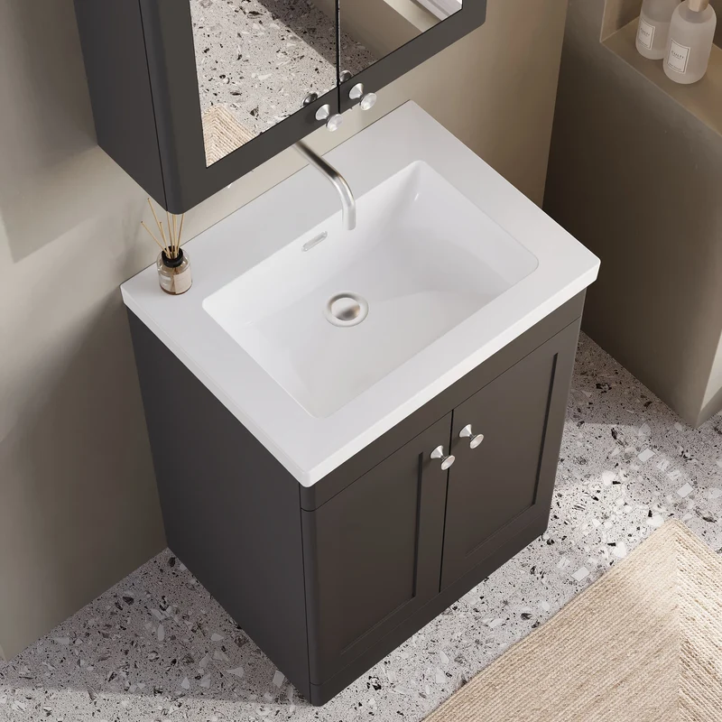 Classique 600mm Floor Standing Vanity Unit With 2 Doors With Contemporary Basin - Satin Soft Black