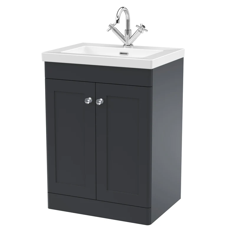 Classique 600mm Floor Standing Vanity Unit With 2 Doors With Contemporary Basin - Satin Soft Black