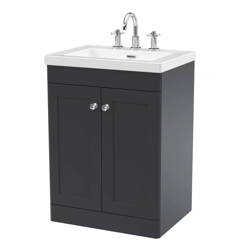 Classique 600mm Floor Standing Vanity Unit With 2 Doors With Contemporary Basin - Satin Soft Black