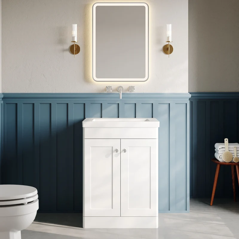 Classique 600mm Floor Standing Vanity Unit With 2 Doors With Contemporary Basin - Satin White