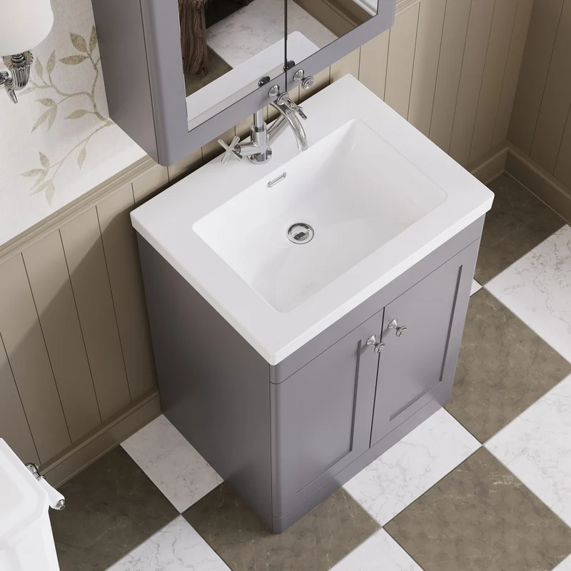 Classique 600mm Floor Standing Vanity Unit With 2 Doors With Contemporary Basin - Satin Grey