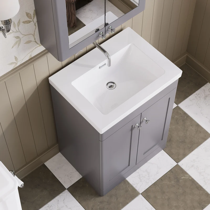 Classique 600mm Floor Standing Vanity Unit With 2 Doors With Contemporary Basin - Satin Grey
