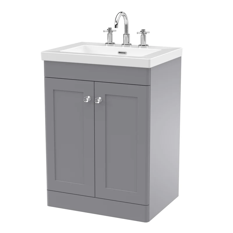 Classique 600mm Floor Standing Vanity Unit With 2 Doors With Contemporary Basin - Satin Grey