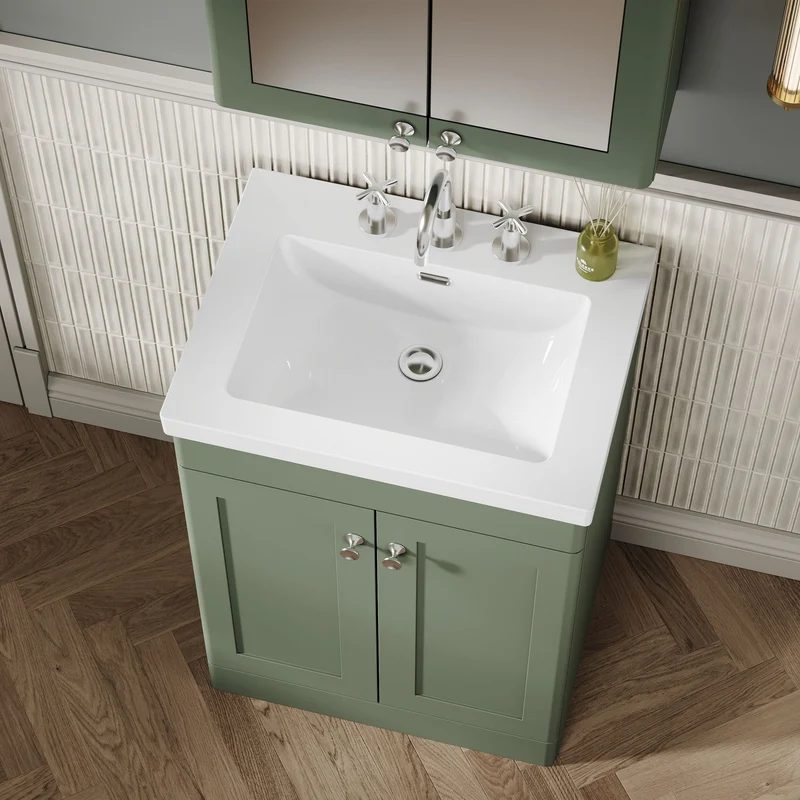 Classique 600mm Floor Standing Vanity Unit With 2 Doors With Contemporary Basin - Satin Green