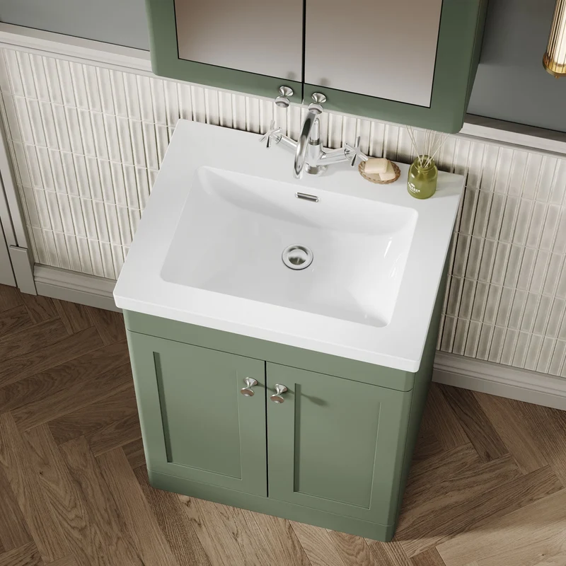 Classique 600mm Floor Standing Vanity Unit With 2 Doors With Contemporary Basin - Satin Green