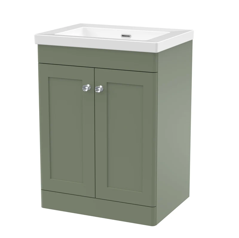 Classique 600mm Floor Standing Vanity Unit With 2 Doors With Contemporary Basin - Satin Green