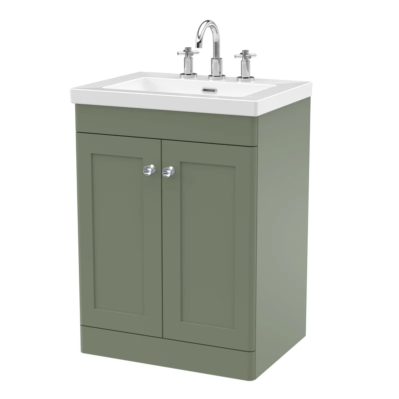 Classique 600mm Floor Standing Vanity Unit With 2 Doors With Contemporary Basin - Satin Green