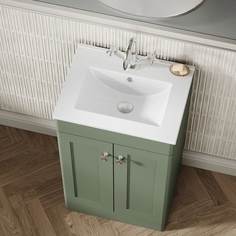 Classique 500mm Floor Standing Vanity Unit With 2 Doors With Minimalist Ceramic Basin - Satin Green