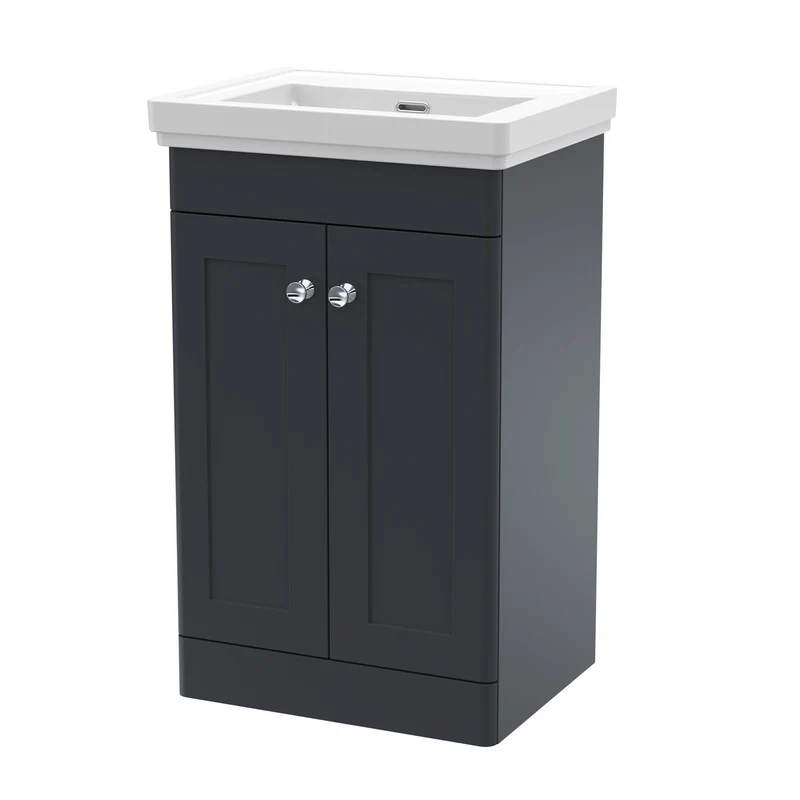 Classique 500mm Floor Standing Vanity Unit With 2 Doors With Fireclay Basin - Satin Soft Black