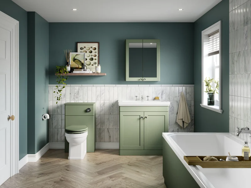 Classique 500mm Floor Standing Vanity Unit With 2 Doors With Fireclay Basin - Satin Green