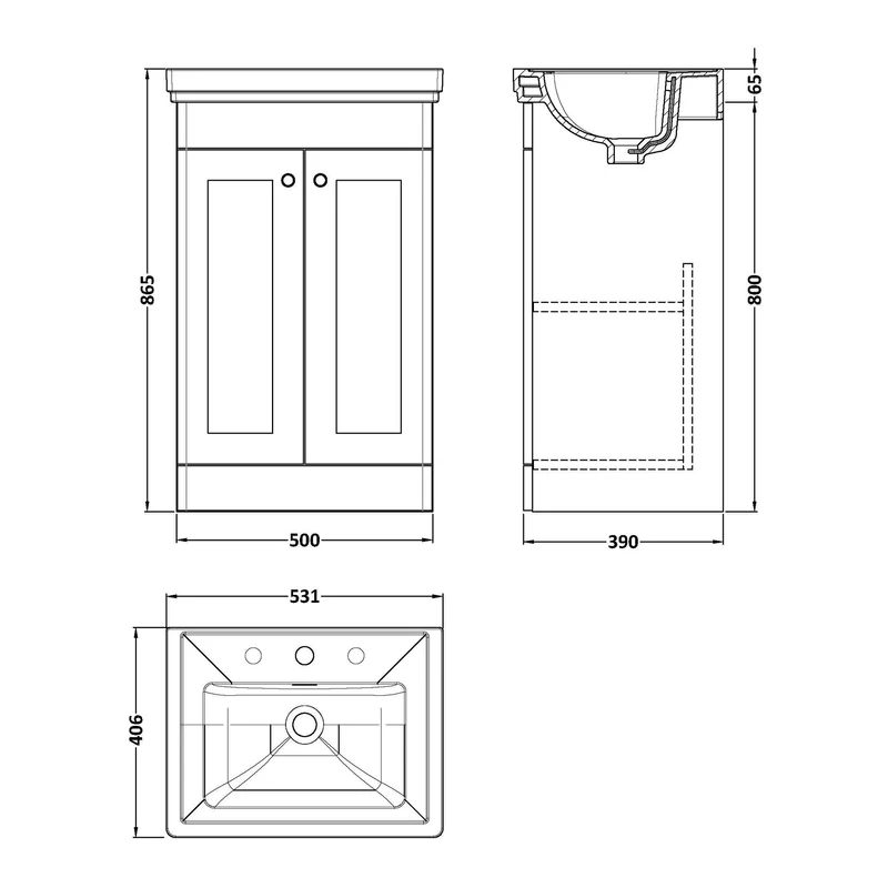 Classique 500mm Floor Standing Vanity Unit With 2 Doors With Fireclay Basin - Satin Green