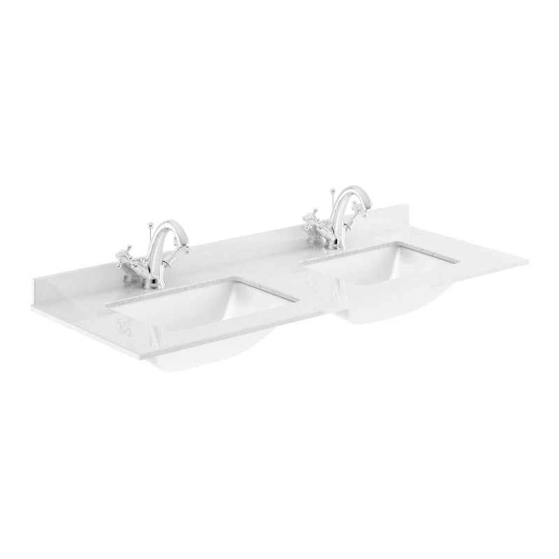 Classique 1200mm Wall Hung Vanity Unit With 2 Drawers With White Marble Worktop With 2 Square Basins - Satin Grey