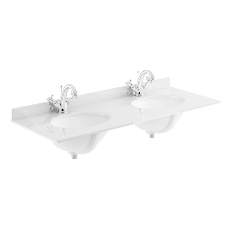 Classique 1200mm Wall Hung Vanity Unit With 2 Drawers With White Marble Worktop With 2 Round Basins - Satin Soft Black