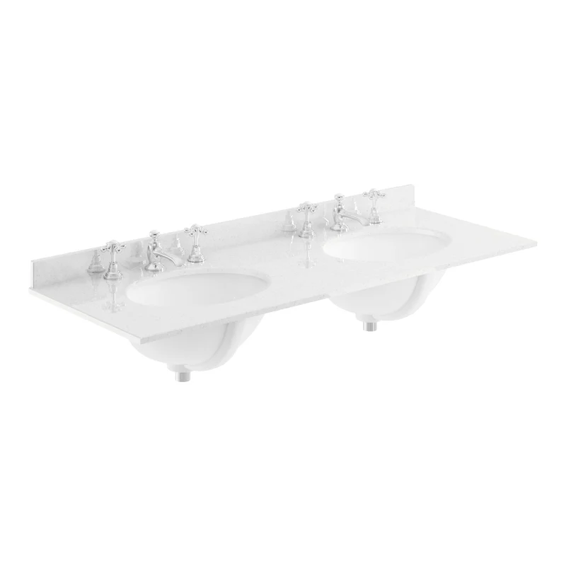 Classique 1200mm Wall Hung Vanity Unit With 2 Drawers With White Marble Worktop With 2 Round Basins - Satin Soft Black