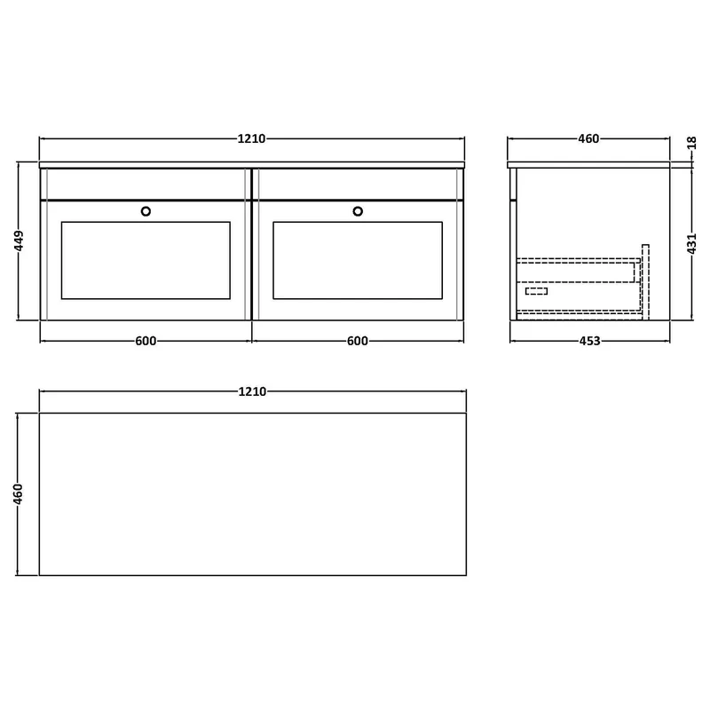 Classique 1200mm Wall Hung Vanity Unit With 2 Drawers With Carrera Marble Worktop - Satin White