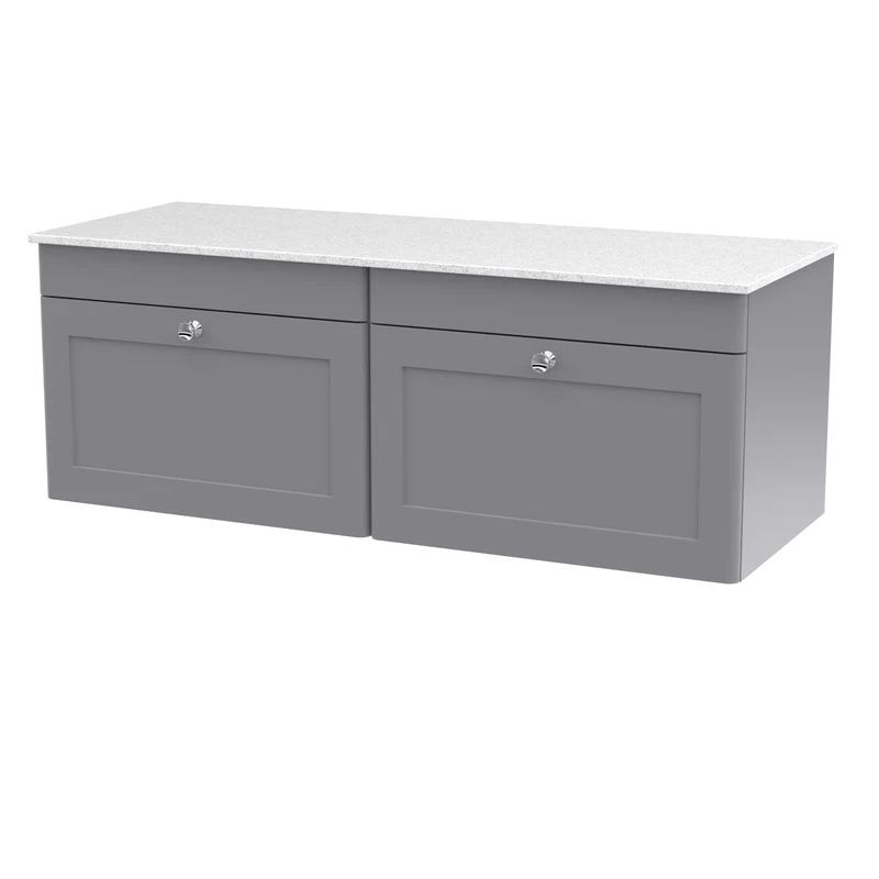 Classique 1200mm Wall Hung Vanity Unit With 2 Drawers With White Marble Worktop - Satin Grey