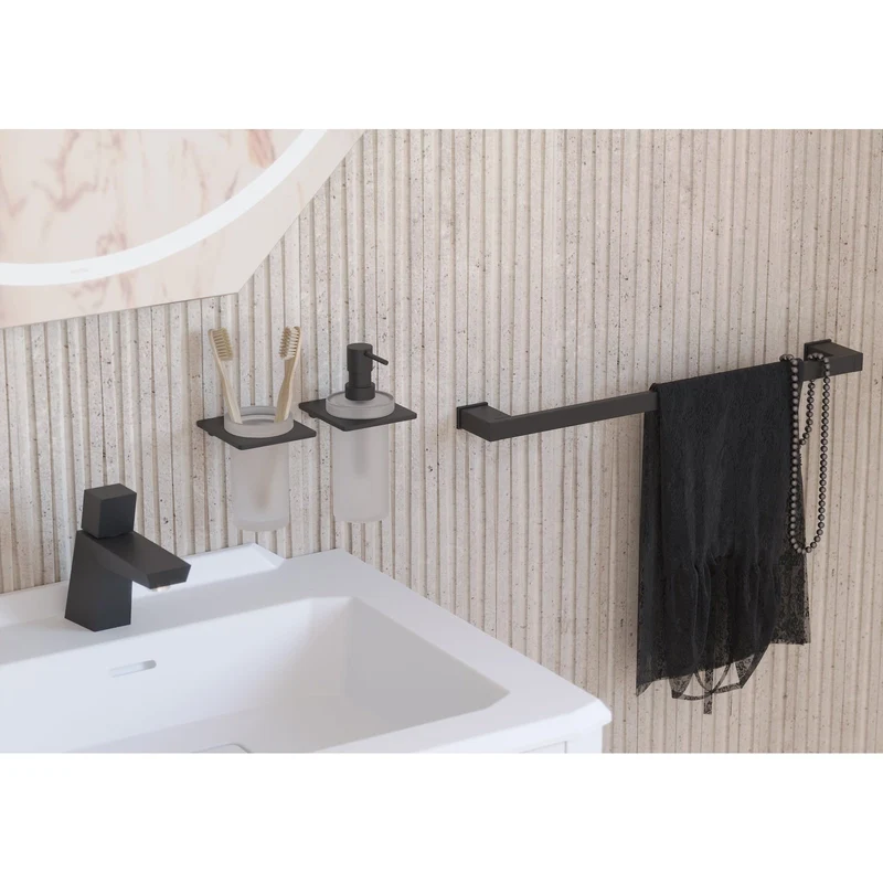 Sonia S Cube Open Towel Bar - Matt Black
