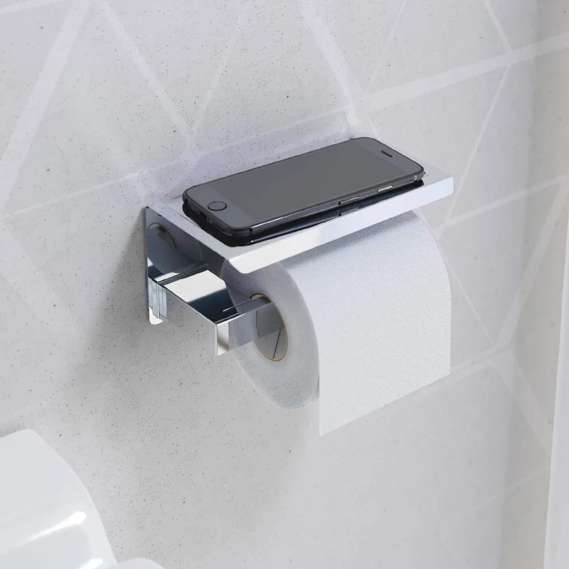 Sonia S Cube Toilet Roll Holder With Shelf - Chrome