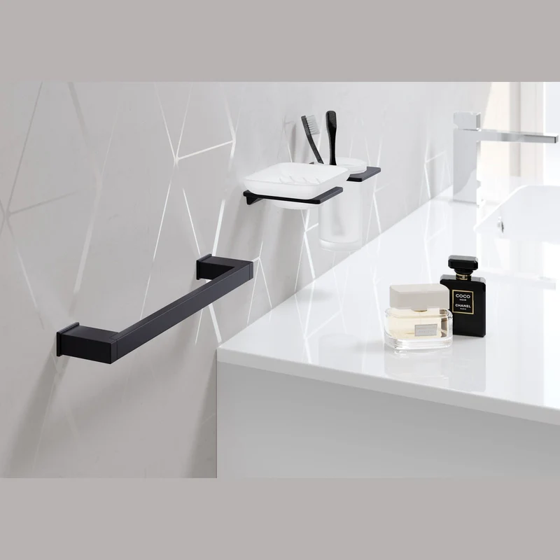 Sonia S Cube Toilet Roll Holder with Shelf - Matt Black