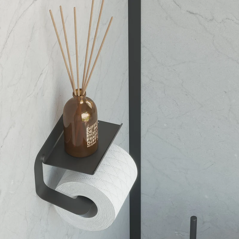 Sonia Quick Toilet Roll Holder With Shelf - Matt Black